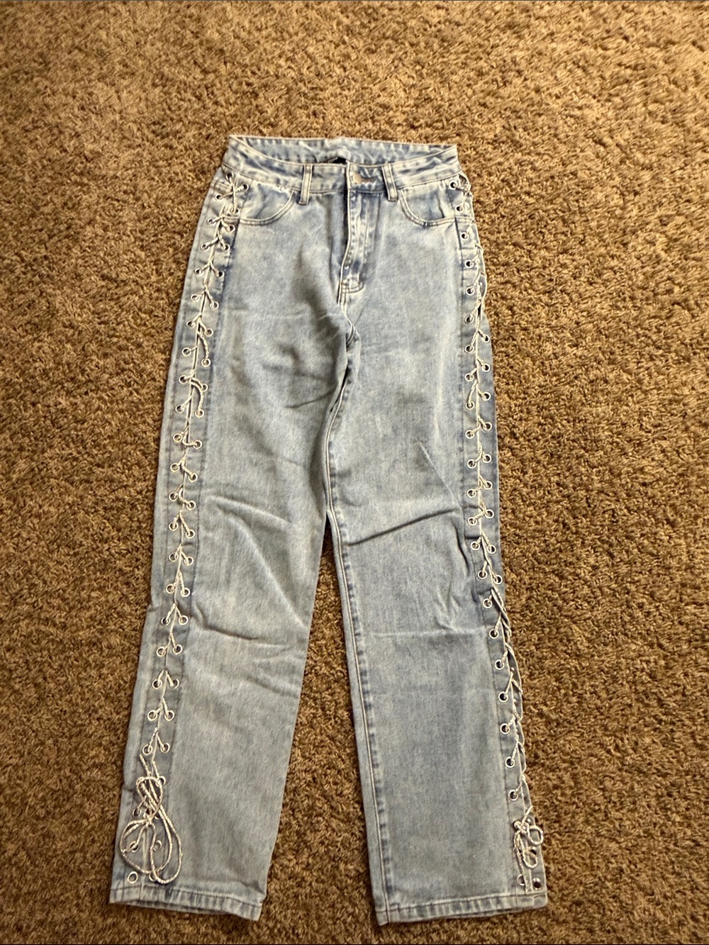 Windsor Light Blue Side Lace-Up Straight Leg Jeans